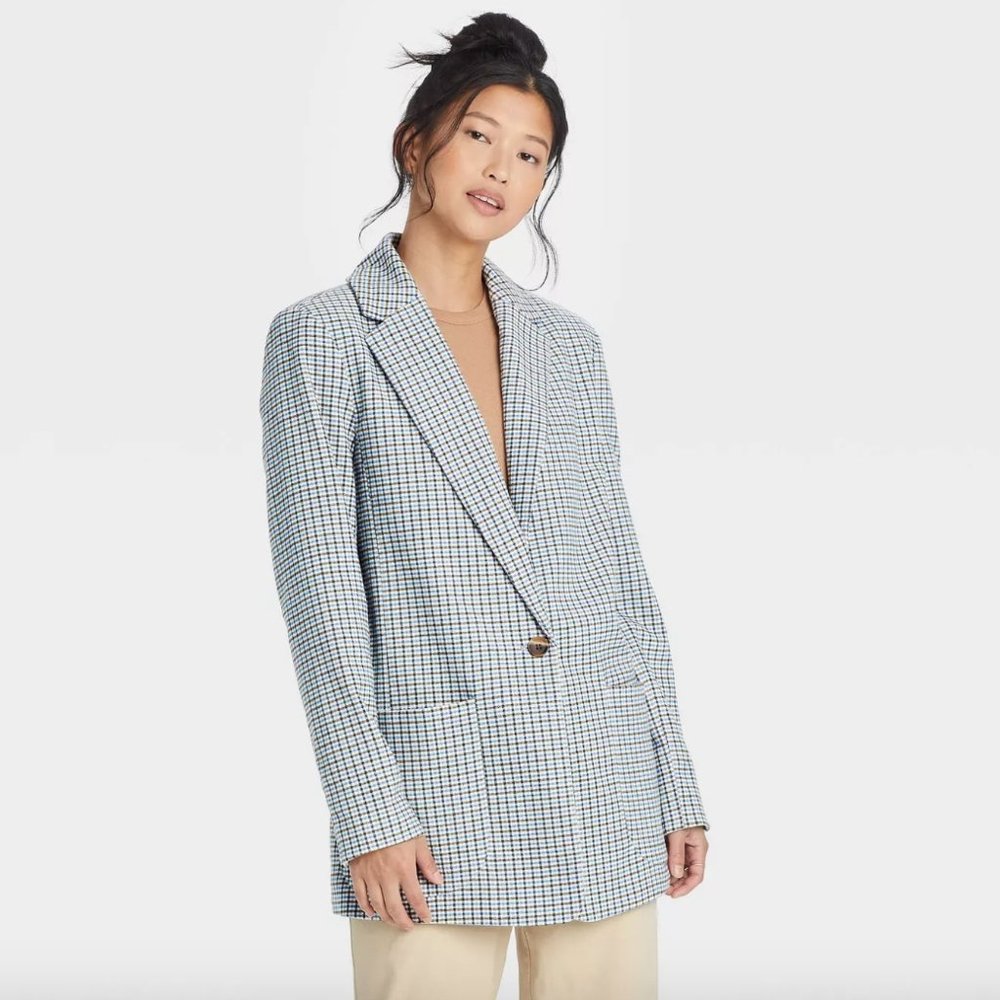 NWT A New Day Plaid Blazer Blue Small